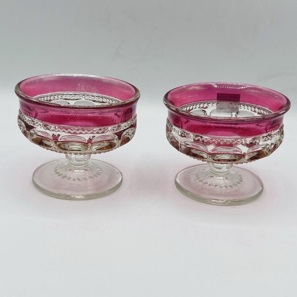 Vintage King's Crown Ruby Flash Thumbprint by Tiffin-Franciscan Sherbet Glasses